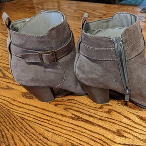 Suede greyish brown heeled booties size 8.5